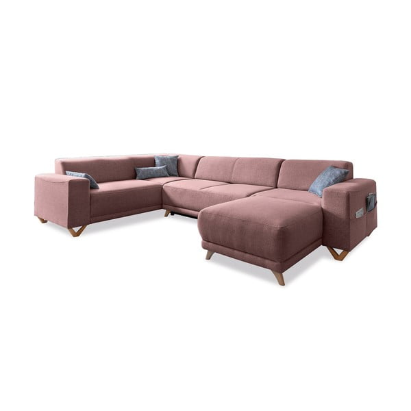 Divano angolare rosa allungabile e con contenitore (penisola a sinistra/a U) Classy Sophie – Miuform