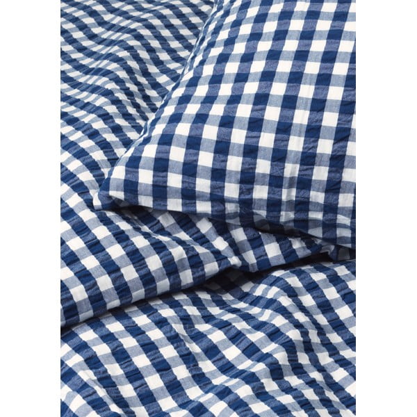 Biancheria da letto in crêpe bianca e blu scuro per letto singolo 140x200 cm Bæk&Bølge - JUNA-image-2