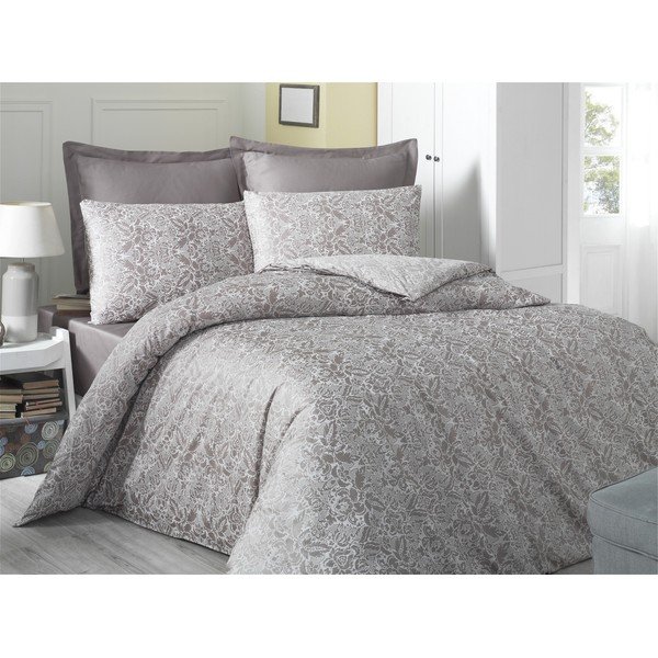 Biancheria da letto singola marrone in cotone sateen Victoria , 140 x 200 cm Saten - Mijolnir
