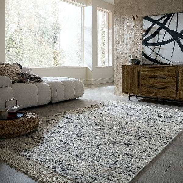 Tappeto grigio/avorio in lana tessuto a mano 140x200 cm Ellsa  – Flair Rugs-image-1