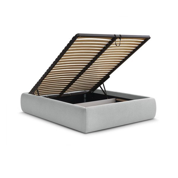 Letto matrimoniale imbottito grigio chiaro con contenitore/senza testiera con rete inclusa 180x200 cm Inera – Bobochic Paris-image-3