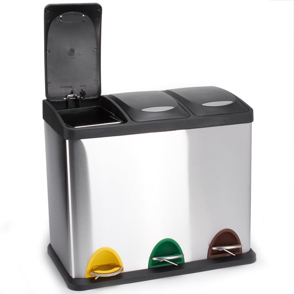 Cestino per la spazzatura color argento opaco in acciaio per raccolta differenziata/con pedale 3x8 l   Tri Selectif – MSV-image-2