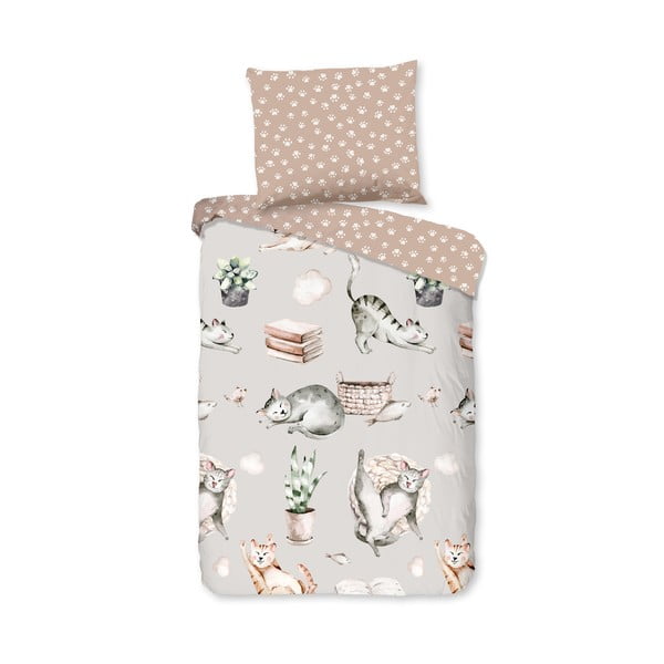 Set copripiumino e federa da bambini grigio/marrone in cotone per culla 120x150 cm Catlife – Good Morning