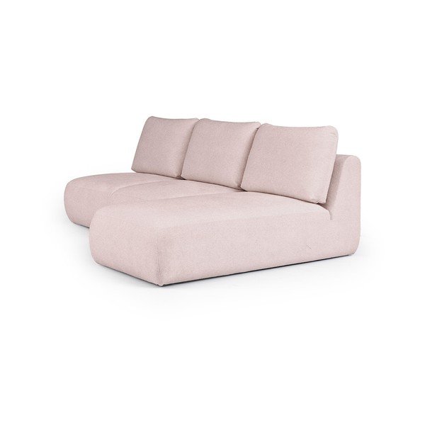 Divano angolare rosa chiaro (con penisola a destra e chaise lounge) rivestito in bouclé Mirel – Rodier-image-2