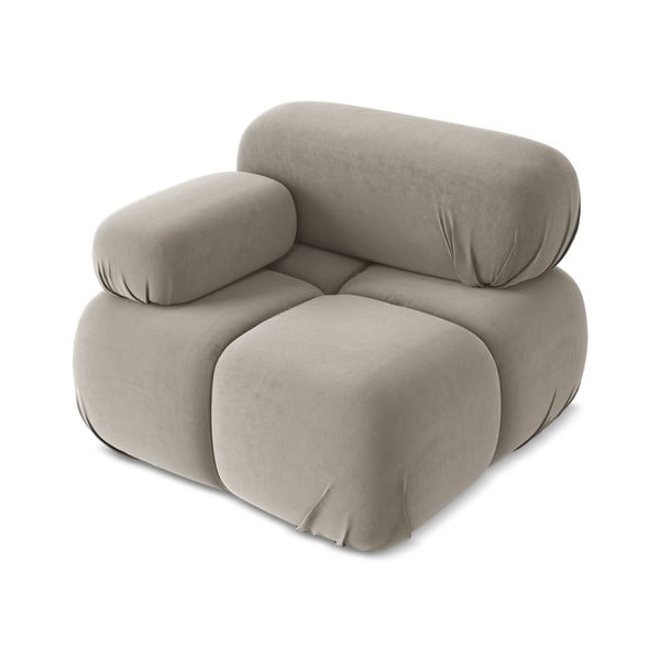 Parte divano componibile beige (con penisola a sinistra) con rivestimento in velluto Lokua – Makamii-image-2