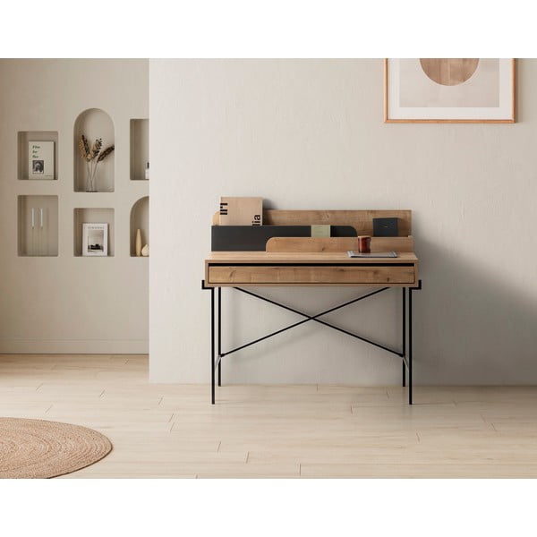 Scrivania in stile segreteria in rovere massiccio 60x113 cm Lila – Marckeric-image-2