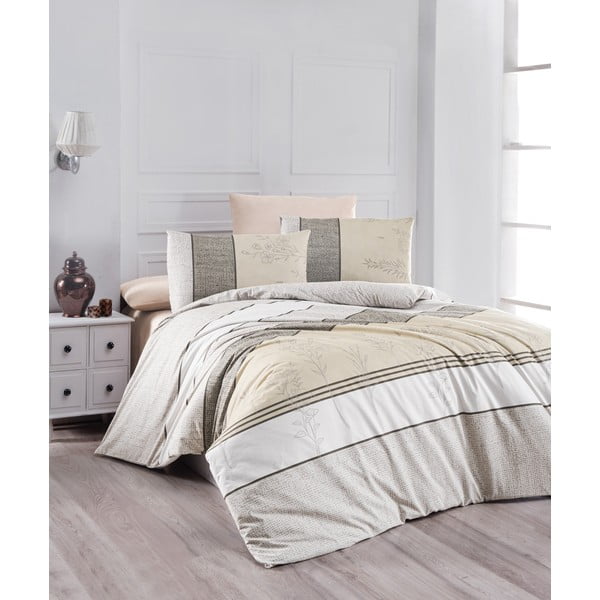 Biancheria da letto singola in cotone beige Renforcé 140x200 cm Pine - Mijolnir