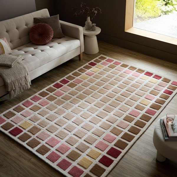 Tappeto rosa in lana tessuto a mano 140x200 cm Renga Wool – Flair Rugs-image-1