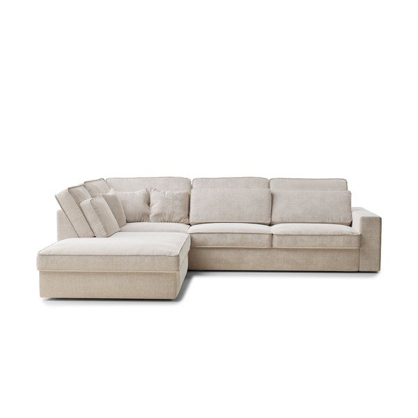 Divano angolare color crema (con penisola a sinistra/a L) con rivestimento in ciniglia Kirou – Maison de Rêve