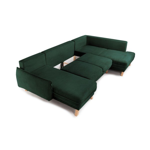 Divano angolare verde scuro allungabile/con contenitore (con penisola a destra/a U) con rivestimento in velluto a coste Tori – Bonami Selection-image-2