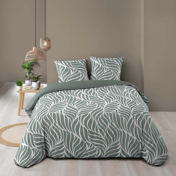 Set copripiumino e federa verde in cotone per letto matrimoniale/per letto esteso 3 pezzi 240x220 cm Morgane – douceur d'intérieur