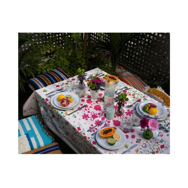 Tovaglia con arazzo Fiori di lino, 140 x 250 cm - Madre Selva-image-1
