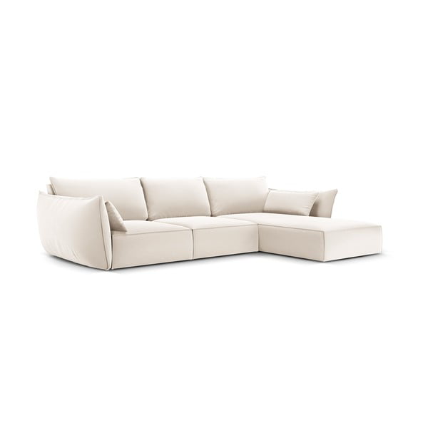Divano angolare beige (con penisola a destra/con chaise lounge) con rivestimento in velluto Vanda – Mazzini Sofas-image-2