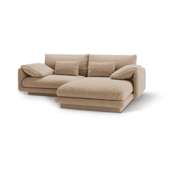 Divano angolare beige (con penisola a destra/con chaise lounge) con rivestimento in velluto Torino – Micadoni -image-1