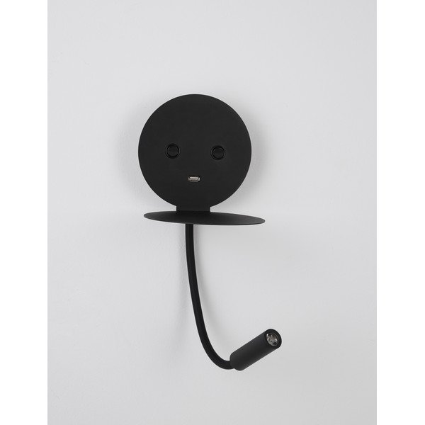 Lampada da parete LED nera in alluminio con struttura flessibile/con porta USB Eclip – Nova Luce-image-3