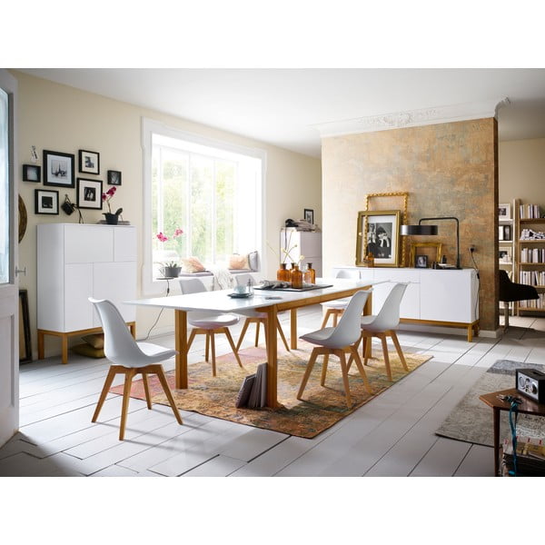 Credenza bianca a tre ante con gambe in rovere con cassetto Patch - Tenzo-image-4