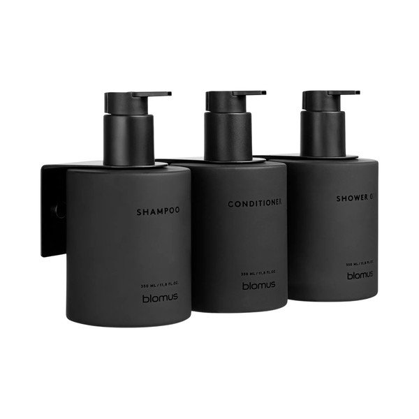 Dispenser per sapone da parete neri in vetro 3 pz 350 ml Kirei – Blomus