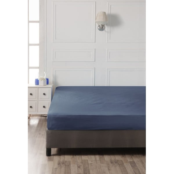 Lenzuolo con angoli in blu scuro in cotone 140x200 cm – Mijolnir-image-2