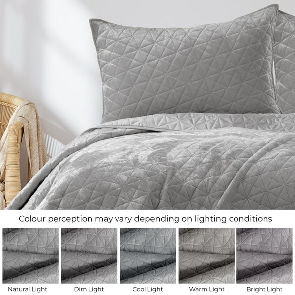 Copriletto trapuntato in velluto grigio chiaro 260x280 cm Laila - AmeliaHome-image-4