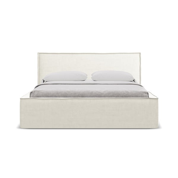 Letto matrimoniale imbottito crema con contenitore con griglia 140x200 cm Anani - Makamii-image-3