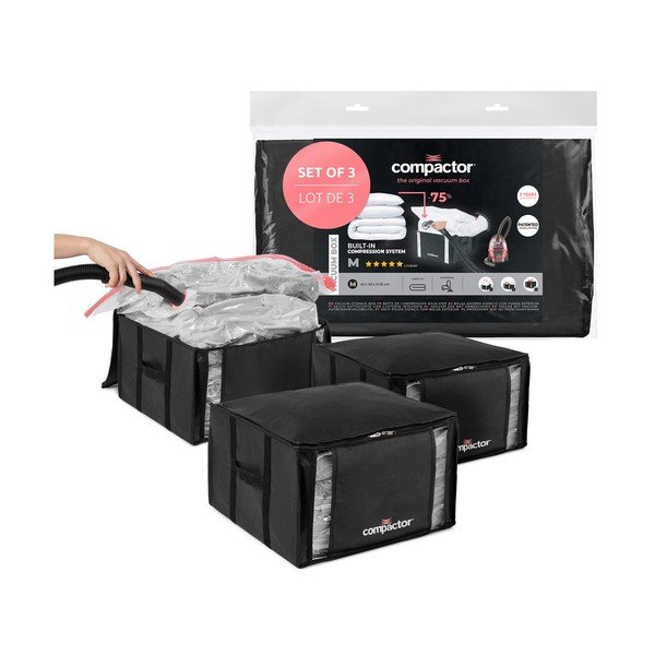 Scatole in set sottovuoto nere in plastica 3 pz 42x40x25 cm Black Edition – Compactor