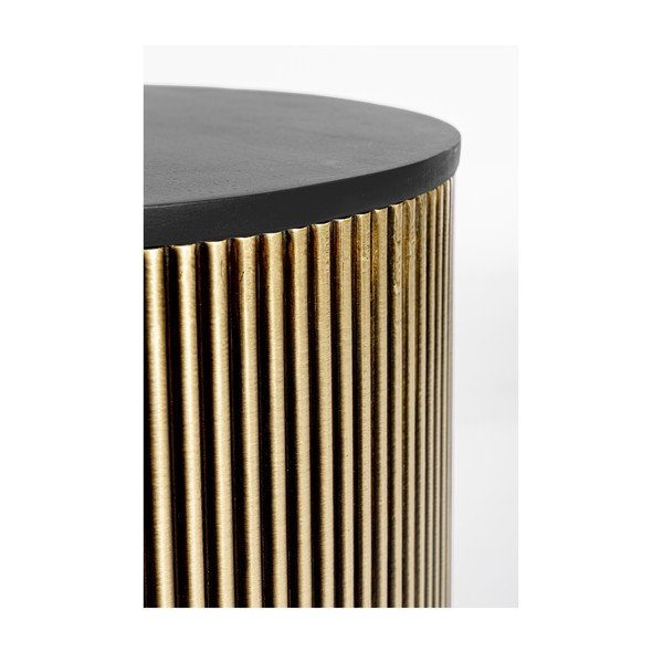 Tavolino da salotto rotondo nero/dorato con piano in legno di mango ø 50 cm Virat – Bizzotto-image-2