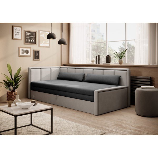 Divano grigio allungabile/con contenitore e rivestimento in ciniglia 214 cm Fulgeo – ELTAP-image-1