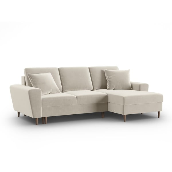 Divano angolare beige allungabile e con contenitore (con penisola a destra/con chaise lounge) con rivestimento in velluto Kyoto – Cosmopolitan Design-image-4