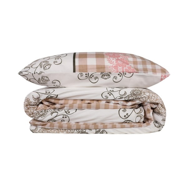 Set copripiumino e federa bianco/rosa in cotone renforcé per letto singolo 140x200 cm Nazenin – Mijolnir