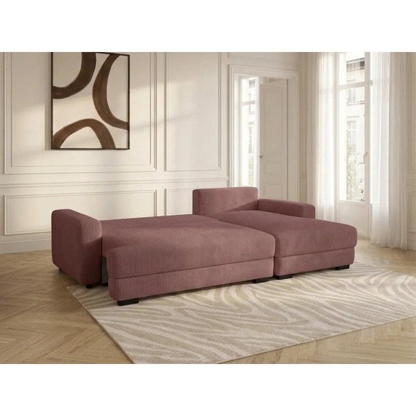 Divano angolare rosa allungabile/con contenitore (con penisola a destra/con chaise lounge) con rivestimento in velluto a coste Campi – Bobochic Paris-image-3