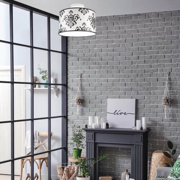 Lampada da soffitto bianca e nera con paralume in tessuto ø 35 cm Print - LAMKUR-image-2