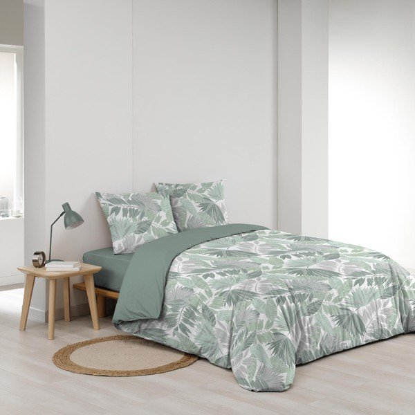 Biancheria da letto verde in microflanella per letto matrimoniale/per letto prolungato 240x220 cm Epicea – douceur d'intérieur-image-2