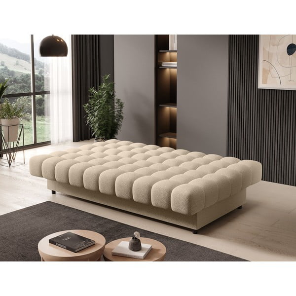 Divano beige allungabile/con contenitore e rivestimento in bouclé 197 cm Clareta – ELTAP-image-4