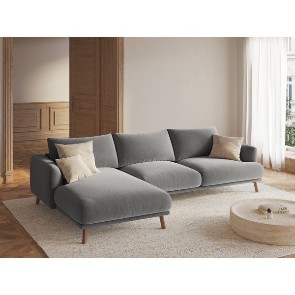 Divano angolare grigio (con penisola a sinistra/con chaise lounge) con rivestimento in velluto Naomi – Micadoni -image-1