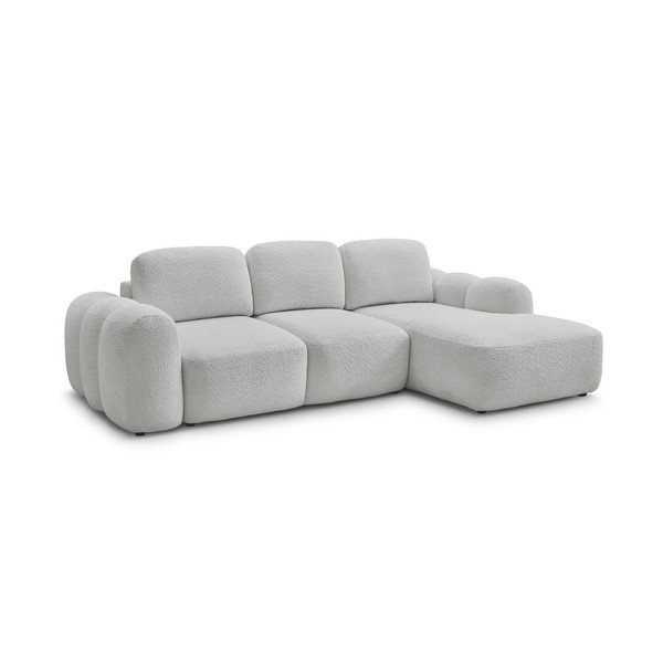 Divano angolare grigio chiaro allungabile/con contenitore (con penisola a destra/con chaise lounge) con rivestimento in bouclé Montaigne – Bobochic Paris-image-3