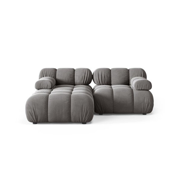 Divano angolare componibile grigio chiaro (con penisola a sinistra/con chaise lounge) con rivestimento in velluto – Micadoni 