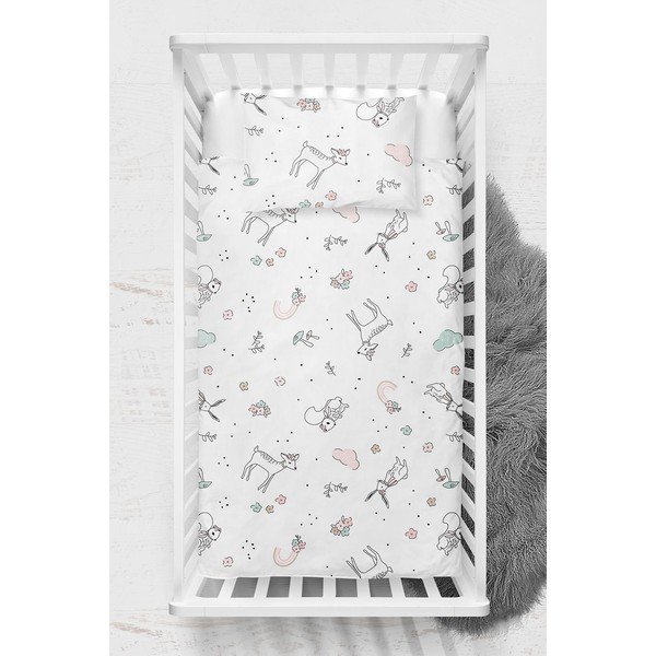 Set copripiumino e federa da bambini bianco in cotone renforcé per culla 100x150 cm Flowers – Mijolnir-image-2