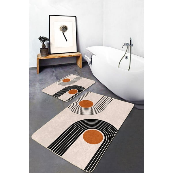 Set di tappetini per il bagno in velluto beige 2 pz 60x100 cm Dot Arch – Mila Home-image-1