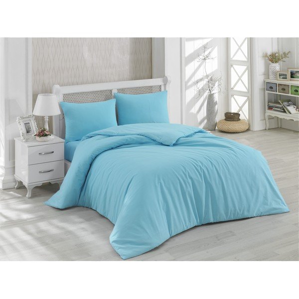 Biancheria da letto in cotone blu con lenzuolo per letto matrimoniale Minimal, 200 x 220 cm - Unknown