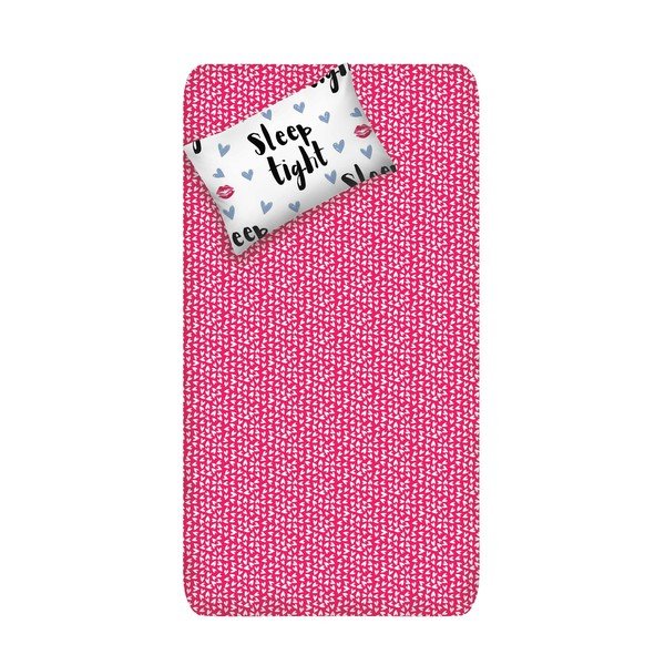 Set neelastického prostěradla a povlaku na polštář EnLora Home SleepTight Fuchsia White, 160 x 240 cm