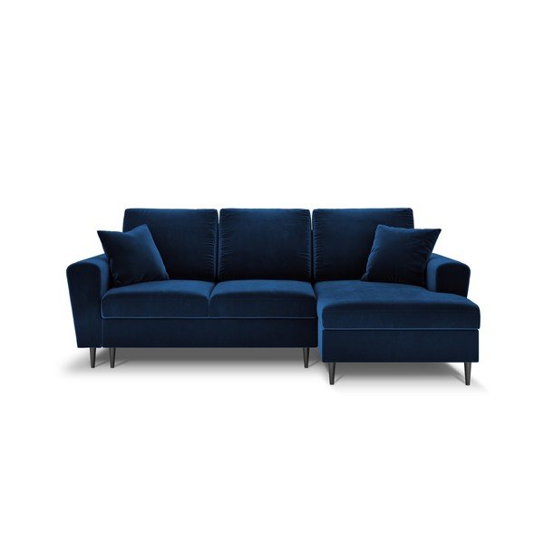 Divano angolare blu allungabile e con contenitore (con penisola a destra/con chaise lounge) con rivestimento in velluto Kyoto – Cosmopolitan Design