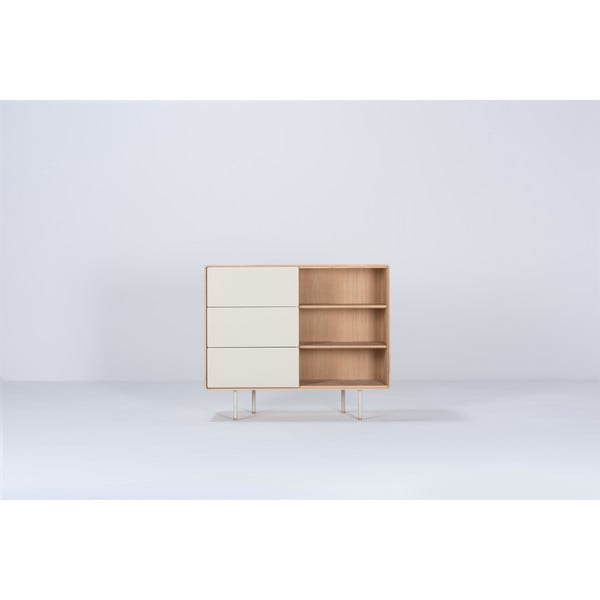 Cassettiera bassa bianca-colore naturale in rovere 118x100 cm Fina - Gazzda-image-1