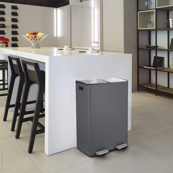 Cestino per la spazzatura grigio scuro in acciaio per raccolta differenziata/con pedale 2x30 l   Aliya – Spirella-image-1