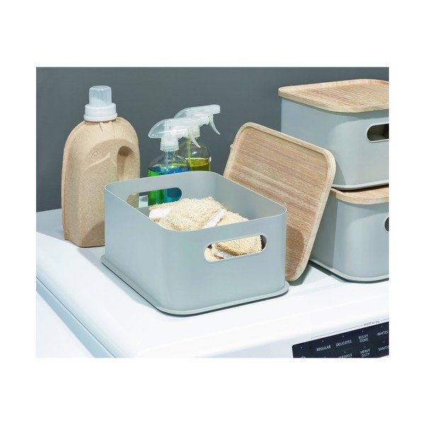 Contenitore grigio con manico e coperchio in legno di paulownia, 21,3 x 30,2 cm Eco - iDesign-image-4