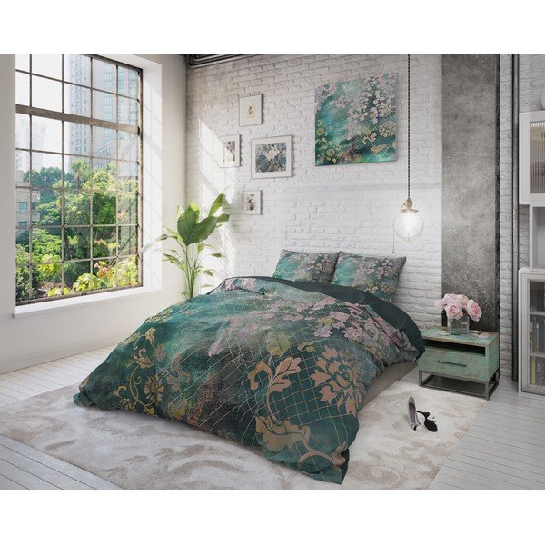 Biancheria da letto singola in cotone verde Tiran Flower, 140 x 200 cm - Pure Cotton-image-4