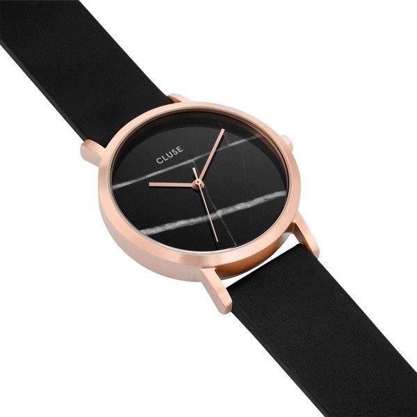 Orologio da donna nero con cinturino in pelle e quadrante in marmo Petite Rose La Roche - Cluse-image-3