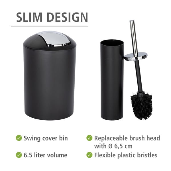 Set di accessori per il bagno nero opaco in plastica Calvo – Wenko-image-3