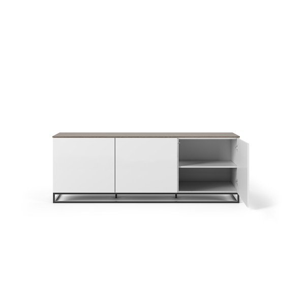 Bílá komoda s deskou v dekoru ořechového dřeva s černými nohami TemaHome Join-image-3