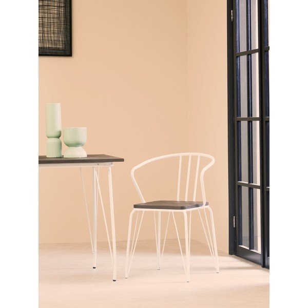 Sedia da pranzo bianca/di colore naturale in olmo massiccio District – Premier Housewares-image-1