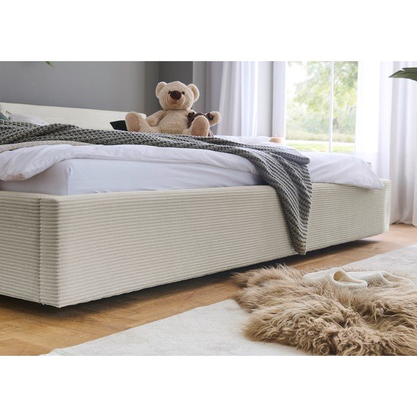 Letto matrimoniale imbottito beige con contenitore con rete inclusa 200x240 cm Cube – Meise Möbel-image-4